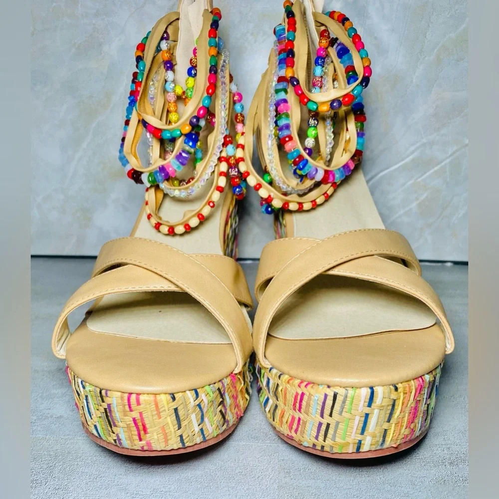 Get More‎ Beauty Hobo Platform Wedges with Beads Across The Top Size 9